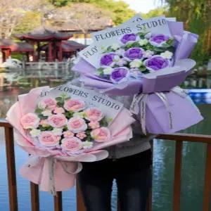 뜨개 꽃다발 완제품 코바늘꽃 니트꽃 축하 물망초