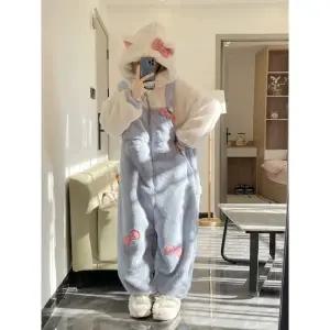 따뜻한 고양이 멜빵 파자마 털 잠옷 동물 겨울 색상 고급 S 40~47.5kg