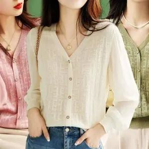 여성 브이넥 브이넥니트 여성니트티 니트 소매 봄 긴팔 (KYR-WFISBS3)