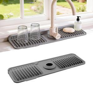 주방 싱크대용 ZJWZLG 수도꼭지 매트, 비누 홀더가 있는 17.7인치 X5.5인치 실리콘 싱크대 스플래시 가드, 스냅온 디자인 및 7 경사 고속 배수, 범용 욕실 접이식 매트 그레이