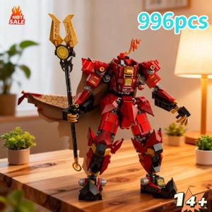 996개 데스크탑 장식 71846 불꽃 기사 메카 블록 캐릭터 모델 브릭 크리스마스 장난감 선물