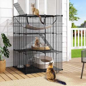 DWVO 3단 고양이 케이지 실내 인클로저 u200B - u200BS 공간 DIY 애완동물 놀이펜 u200B와 u200BM 금속 와이어 케넬, 엑스트라 대형 해먹 및 터디 플랫폼, u200B1-2 Fine u200BFerrets Chinchilla u200BRabits u200B
