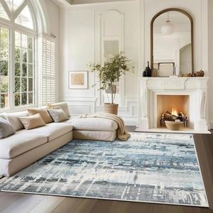 [포르르] 거실 및 침실용 인룸 6x9 소프트 워셔블 영역 러그, 미끄럼 방지 실내 카펫, 식당용 아늑한 바닥 매트, 사무실, 테이블 아래 u200bs 얼룩 블루