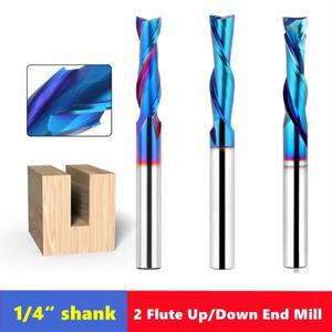1/4인치 샹크 2날 업/다운 커팅 스파이럴 밀링 커터 카바이드 CNC 라우터 비트 정밀 홈 슬롯