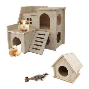 진욘드 2 PCS 작은 햄스터 미로 나무 집 목축 스타일 은신처 세트 친칠라, 슈가 글라이더, 드워프 및 기타 동물을 위한 조립이 쉬운 놀이
