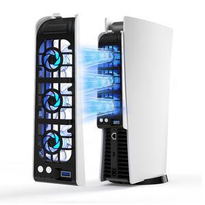 PS5용 뉴데리 쿨링 팬, 업그레이드된 9블레이드 및 더 큰 팬 콰이어트 쿨러, 자동 속도, 추가 USB3.0 포트 LED 조명, PS5 슬림 / 프로, 화이트 전용은 아닙니다