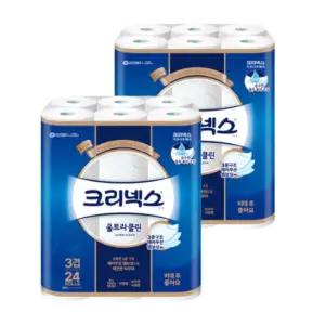 크리넥스 울트라클린 천연펄프 3겹 고급롤화장지 25m 24롤 2팩(개)