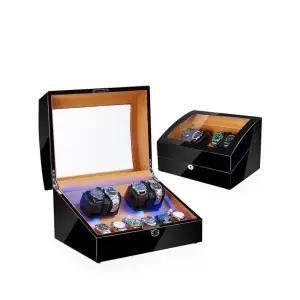 자동 시계 회전 케이스 저소음 와인더 와치 와인딩 전동 4+0 블랙 앤 카멜 벨벳