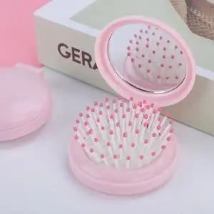 미니 휴대용 여행용 거울포함 머리빗 세트 핑크 (WFKAH8Q)