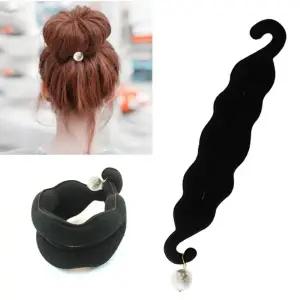 ( )진주장식 똥머리 밴드 미용 블랙 헤어 스타일링 뷰티 드라이어