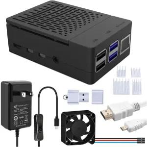 라즈베리 파이 4용 PWM 팬이 장착된 GeekPi 케이스 18W 5V 3.6A USB-C 전원 공급 장치 히트싱크 USB 카드