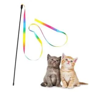 화려한 레인보우 색상 리본끈 스틱 고양이 장난감 WF8B221