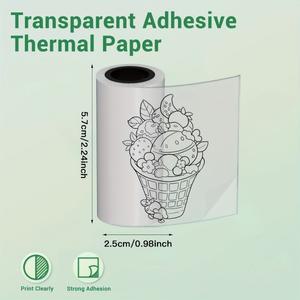 호환 투명 자가 접착 열전사 프린터 용지 - 미니 휴대용 무선 영수증 57mm 스티커  고화질 인쇄