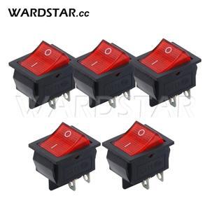 5Pcs 빨간색 조명 4 핀 DPST ON/OFF 스냅인 로커 스위치 16A 250V AC 25x31mm