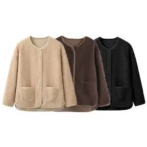 여자 뽀글이 아우터 기모 가디건 자켓 외투 라운드 (KYR-WE12575)