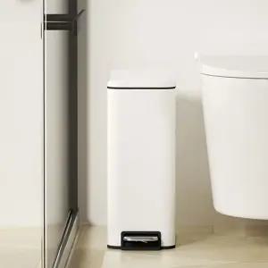 공부방 욕실 화이트스틸 슬림 무소음 페달 휴지통10L 쓰레기통 휴지통
