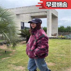 두꺼운 레트로 장미꽃 양털 벨벳 코튼 재킷 여성용 착용 동대문 따뜻한 플리스 안감 외투