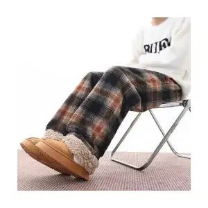 샤오원샵 남자 키작남 면 바지 체크 캐주얼 겨울 기모 도톰 일자 통 꾹4