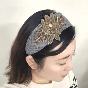 자수 헤어밴드 와이드 플라워 머리띠 여성 패션 헤어