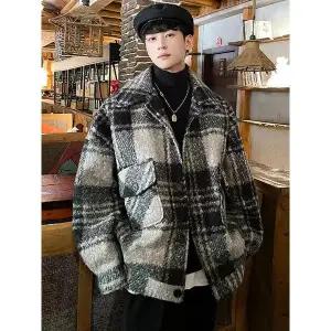 패딩 점퍼 남성 잠바 체크 모직 코트 가을 겨울 빈티지 도톰 보온 캐주얼 재킷 admr4