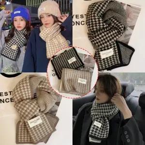 여자 남자 남녀공용 하운드투스 목도리   겨울 니트 패턴 퍼 링 숏 쁘띠 미니 목도리 머플러 캐시라이크