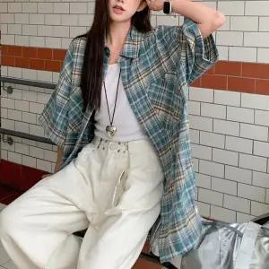 청순 체크 패턴 여자 반팔 남방 루즈핏 셔츠 2컬러 (WFKBWU2)
