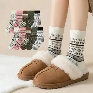 [할인바이할인][5+5] 에스닉 눈꽃패턴 기모양말 남녀공용 양말세트 (총 10켤레)