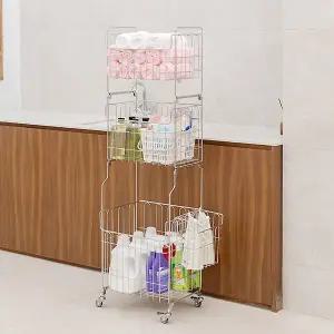 [스텐팩토리] 스텐 304 세탁 빨래 바구니 이동식 트롤리 3단