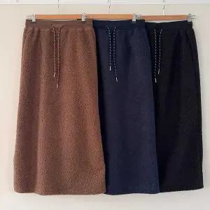 [다잇템]여성 FW 부클 리본 플리스 롱스커트