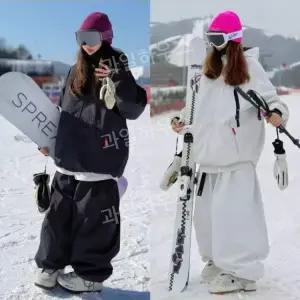 커플 검은색 방수 플리스 상의 스노보드복 세트