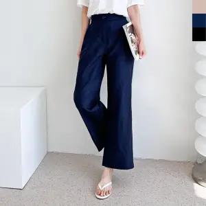 여성 편한 여름 린넨와이드 뒷밴딩 9부 팬츠 ouG4+4GCl