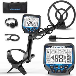 GDDREAM 금속 탐지기, 충전식 1800mAh 업그레이드된 DSP 골드 6가지 전문 모드, 최대 18시간, 야외 보물 찾기용 25.4cm(10인치) IP68 방수 코일, 블루