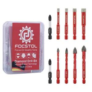 포스톨 다이아몬드 드릴 비트 세트 10pcs 3/16 -3/8 도자기 타일 대리석 화강암 유리 구멍 뚫기용 1/4 인치