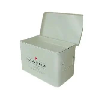 구급 철재상자 약상자 틴케이스 레트로 수납정리 대형 약품함 베이지하단칸막이없음