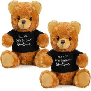 젝신 2피스 웨딩 10인치 곰 인형 결혼식 프러포즈 기념 파티를 위한 신랑의 옷과 함께하는 꽃반지