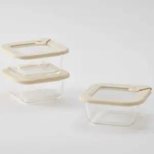 1+1+1 한샘 클리어 사각 유리밥보관용기 3P 320ml 베이지