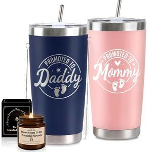 새 부모님을 위한 선물, 엄마와 아빠를 20온스 텀블러 세트, 커플을 멋진 선물 세트 아이디어, 처음으로 아빠가 되는 부모님, 어버이날 아버지의 날 크리스마스 핑크 & 네이비 블루