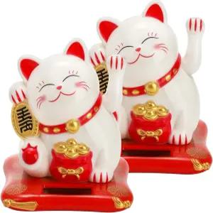 유연 2개 행운의 고양이 팔 흔들기 작은 태양열 귀여운 흰색 베코닝 환영 집 사무실 자동차 가게