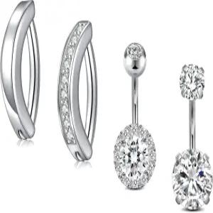 여성 남성 JFORYOU 1/4인치 숏 벨리 버튼 링 14G 6mm 스테인리스 스틸 배꼽