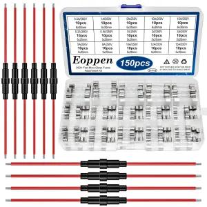Eoppen 10Pcs 5x20mm / 6x30mm 18 AWG Fuse Holder Inline Screw Type + 15 Values 150Pcs Fast Blow Glass