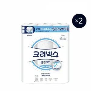 크리넥스 3겹 클린케어 아쿠아 메가롤 화장지 50m X 30롤 X 2팩
