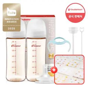 더블하트 모유실감 젖병 330ML 트윈팩+이유실감 추빨대브러시+빨대꼭지+핸들+손수건증정