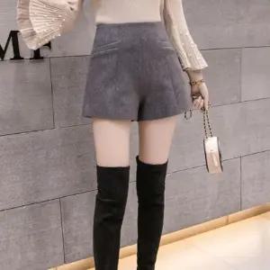 하이웨이스트 모직 겨울 반바지 겨울 핫팬츠 기모 여자팬츠 반바지 하이허리 패츠