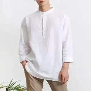 베이직 린넨 빅사이즈 헨리넥 남방 남자셔츠 7부소매 WEED4F1