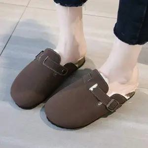 여성 방한 버클 슬립온 사계절 따뜻한 털신 슬리퍼