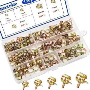Sunxeke 150Pcs 스프링 밴드 호스 클램프 모음 키트 5가지 크기 연료 라인 실리콘 진공 클램프용 저압 에어
