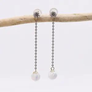 14k 6mm 합성오팔 큐빅 드롭 귀걸이 OPPE0198