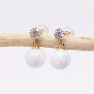 14k 8mm 합성오팔 큐빅 귀걸이 OPPE0192