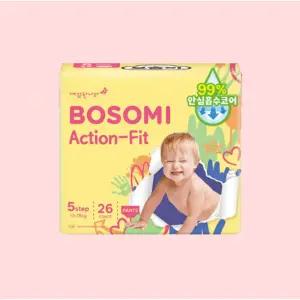 보솜이 액션핏 5단계 팬티형 공용 26입 4개 일회용기저귀 아기기저귀
