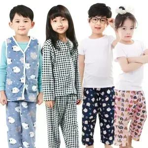 아동 파자마 잠옷 바지 순면 9부 수면 조끼 주니어 어린이 남아 여아